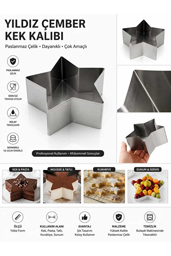 Mold Chef Yıldız Şeklinde Kek Kurabiye Kalıbı Çap 14cm Derinlik 10 cm