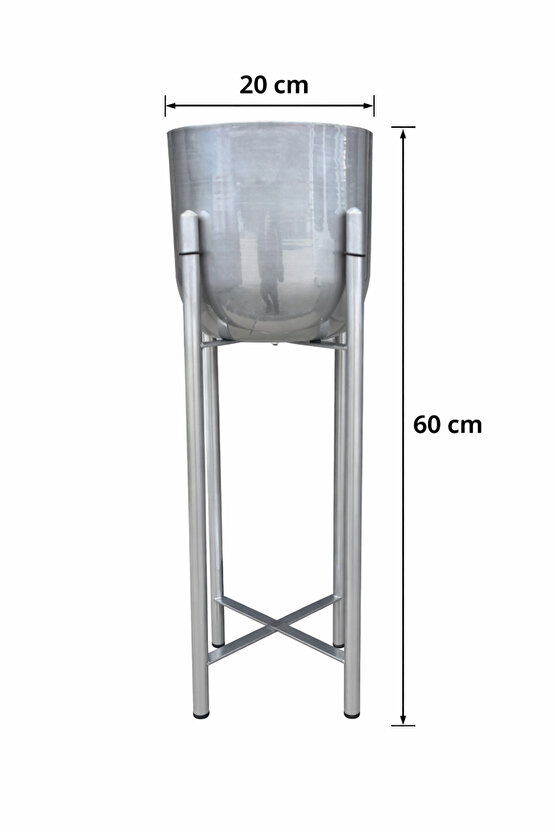 ATLAS 60 CM GÜMÜŞ AYAKLI SAKSILIK ÇAP 20 CM