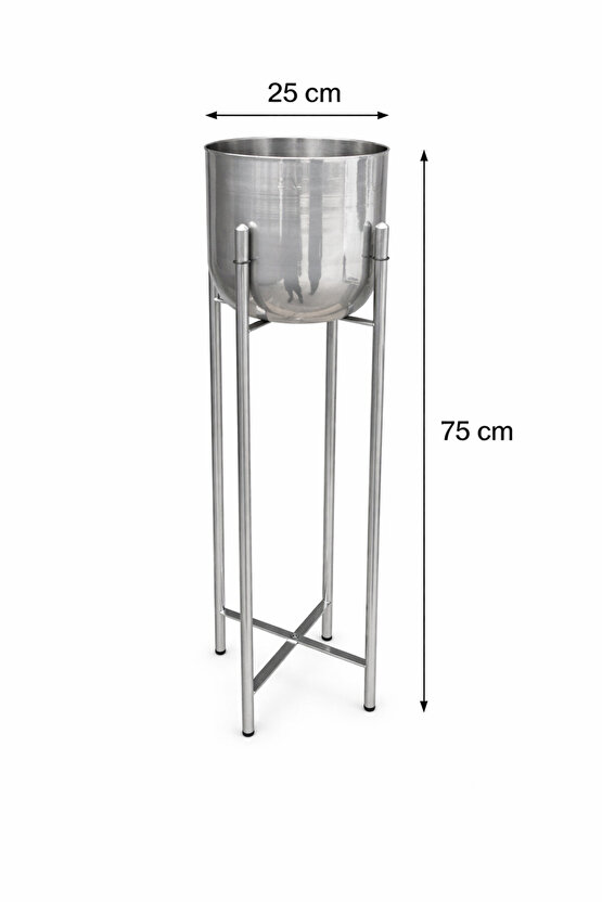 75 CM AYAKLI GÜMÜŞ SAKSILIK ÇAP 25 CM