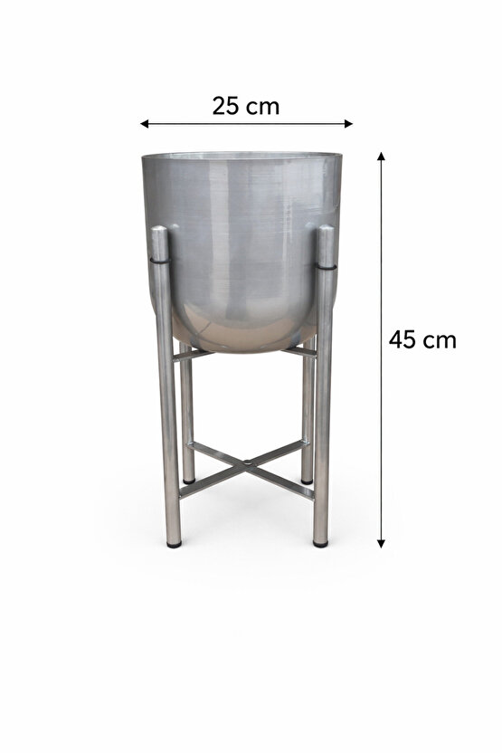 ATLAS 45 CM AYAKLI GÜMÜŞ SAKSILIK ÇAP 25 CM
