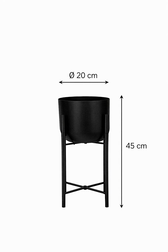 ATLAS 45 CM ÇAP 20 SİYAH METAL AYAKLI SAKSILIK