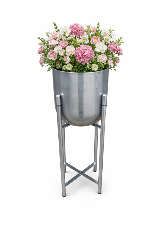 ATLAS 60 CM GÜMÜŞ AYAKLI SAKSILIK ÇAP 25 CM