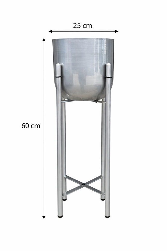 ATLAS 60 CM GÜMÜŞ AYAKLI SAKSILIK ÇAP 25 CM