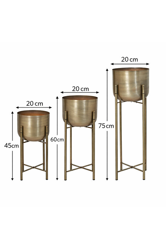 ATLAS 75-60-45 CM METAL GOLD ESKİTME SAKSILIK ÇAP 20 CM