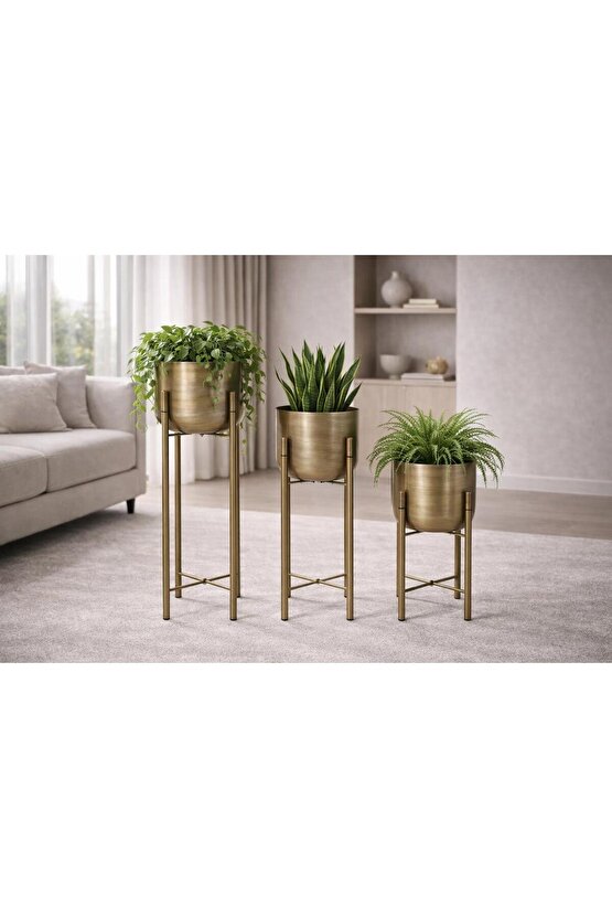 ATLAS 75-60-45 CM METAL GOLD ESKİTME SAKSILIK ÇAP 20 CM