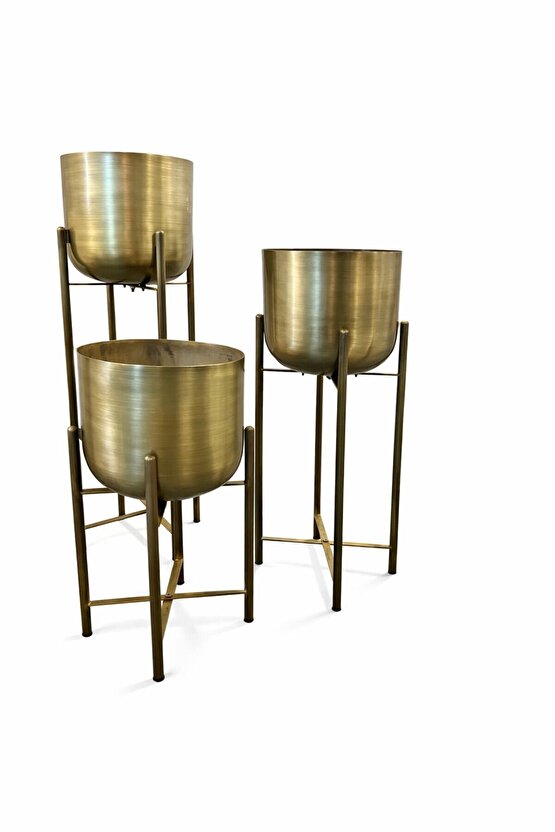 ATLAS 75-60-45 CM METAL GOLD ESKİTME SAKSILIK ÇAP 20 CM