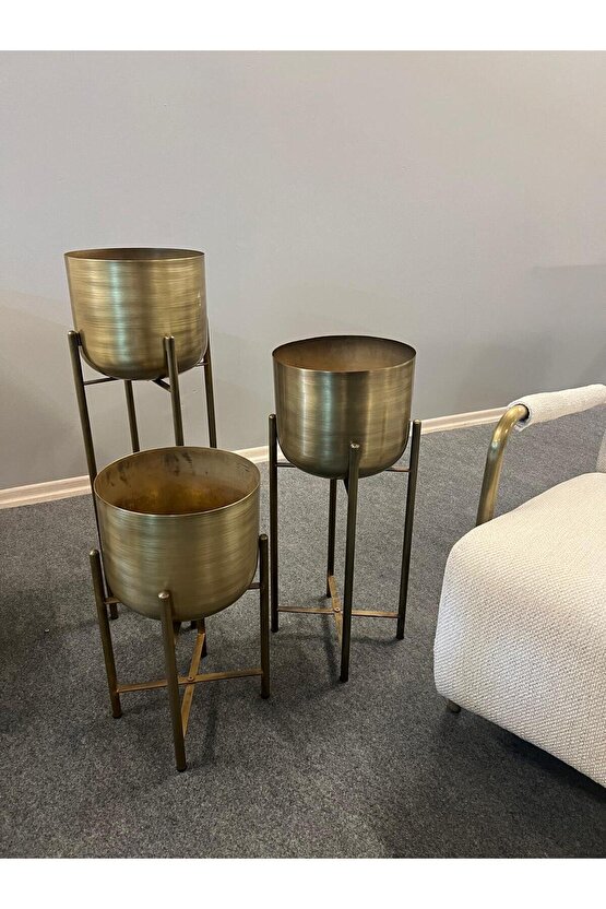 ATLAS 75-60-45 CM METAL GOLD ESKİTME SAKSILIK ÇAP 20 CM