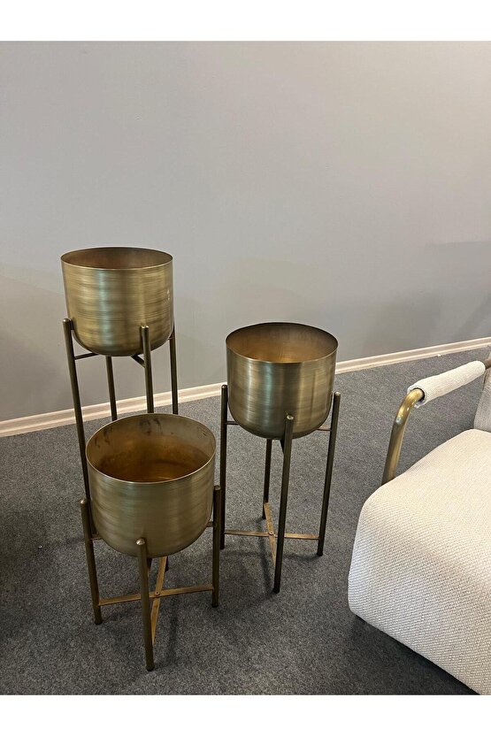 ATLAS 75-60-45 CM METAL GOLD ESKİTME SAKSILIK ÇAP 20 CM