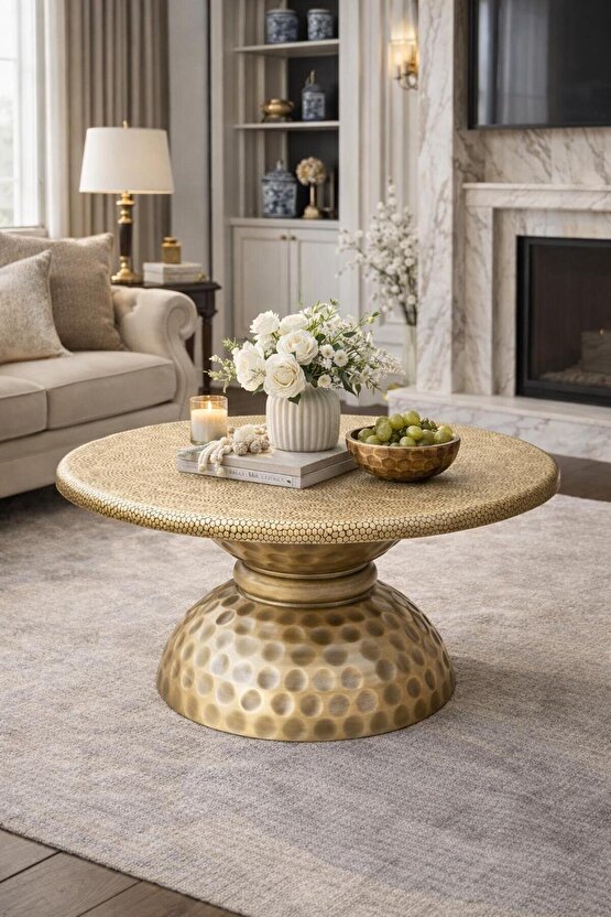 Fırçalanmış Gold Dövme Metal Modern Orta Sehpa