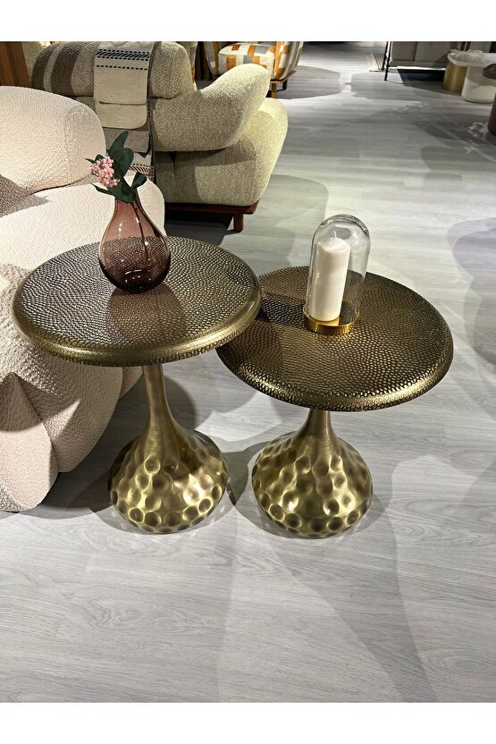 VERA 2’li Gold Eskitme Dövme Demir Sehpa Seti