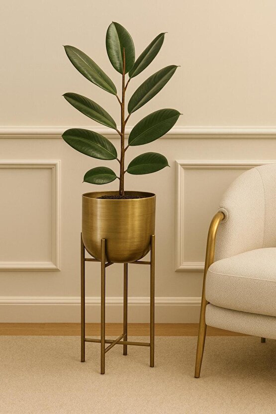 60 CM GOLD ESKİTME AYAKLI SAKSI ÇAP 20 CM
