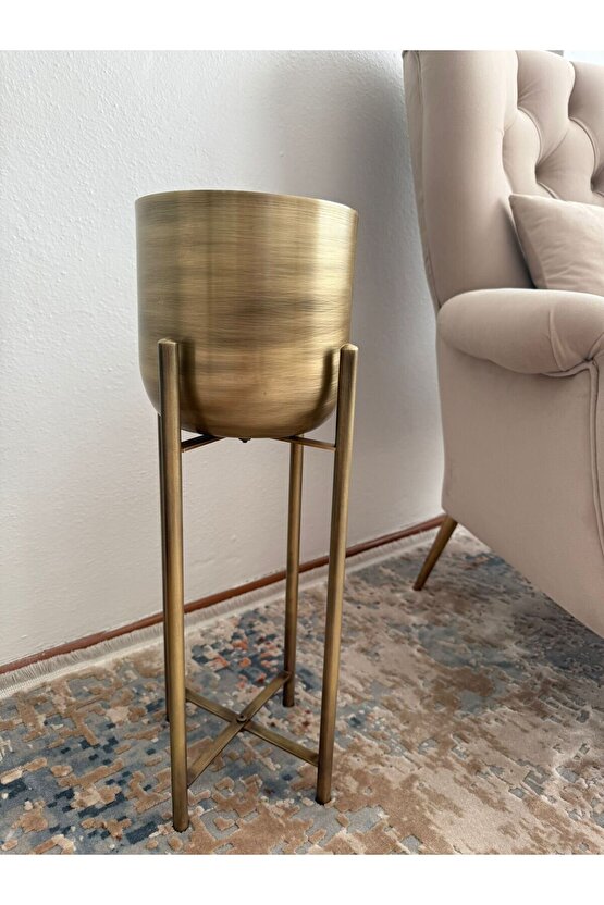 60 CM GOLD ESKİTME AYAKLI SAKSI ÇAP 20 CM