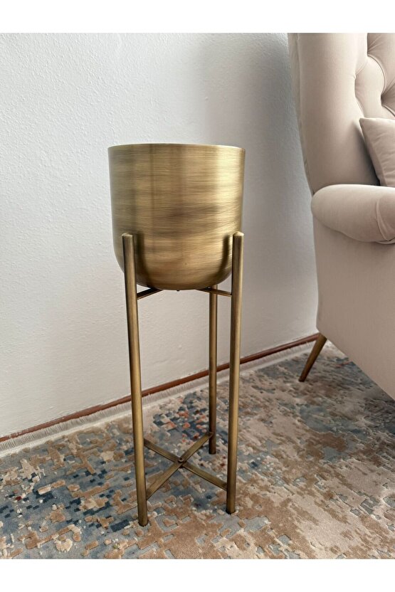 60 CM GOLD ESKİTME AYAKLI SAKSI ÇAP 20 CM