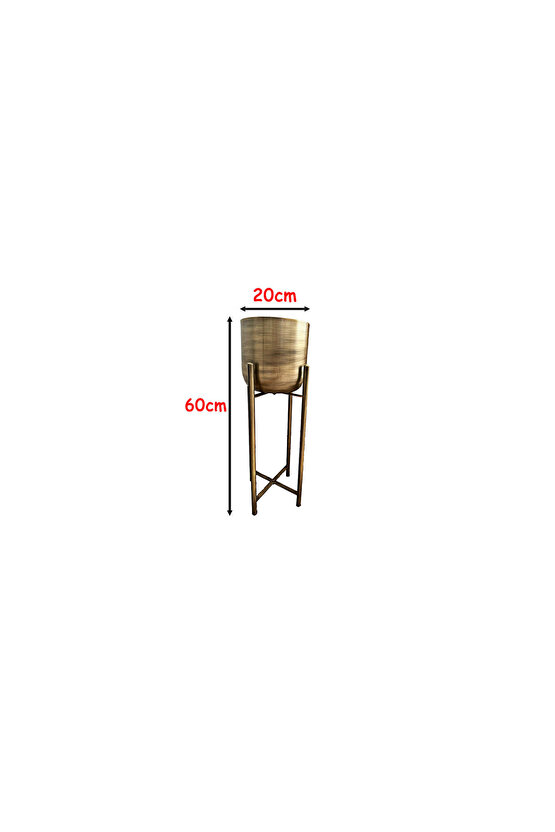 60 CM GOLD ESKİTME AYAKLI SAKSI ÇAP 20 CM