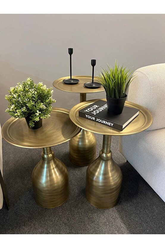 VESTA 3 lü Gold eskitme zigon sehpa