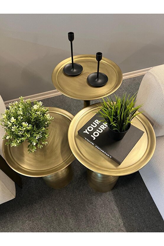 VESTA 3 lü Gold eskitme zigon sehpa