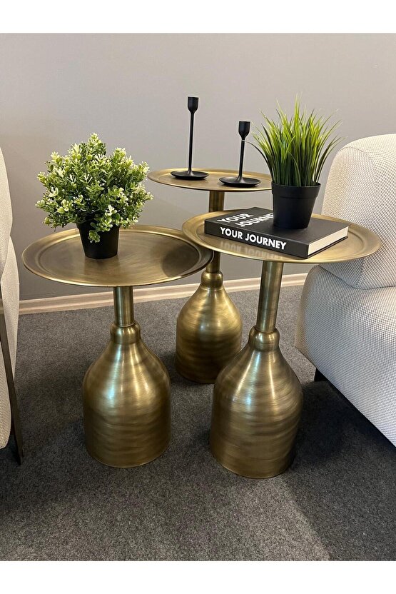 VESTA 3 lü Gold eskitme zigon sehpa