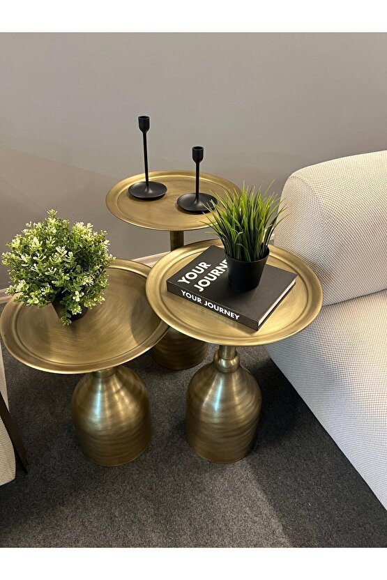 VESTA 3 lü Gold eskitme zigon sehpa