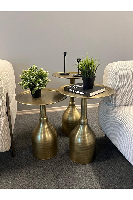 VESTA 3 lü Gold eskitme zigon sehpa