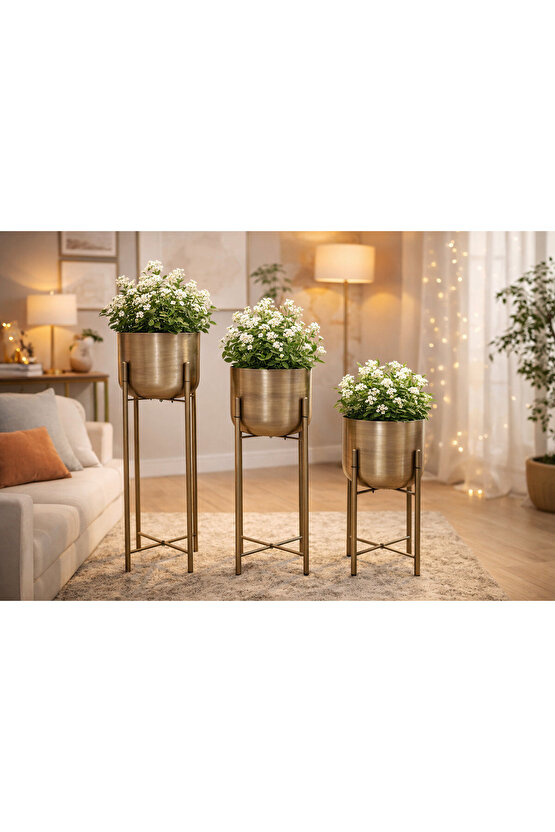 75-60-45 CM GOLD ESKİTME SAKSILIK ÇAP 25 CM