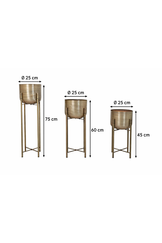 75-60-45 CM GOLD ESKİTME SAKSILIK ÇAP 25 CM