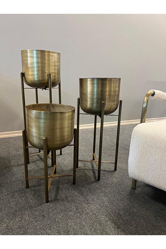 75-60-45 CM GOLD ESKİTME SAKSILIK ÇAP 25 CM