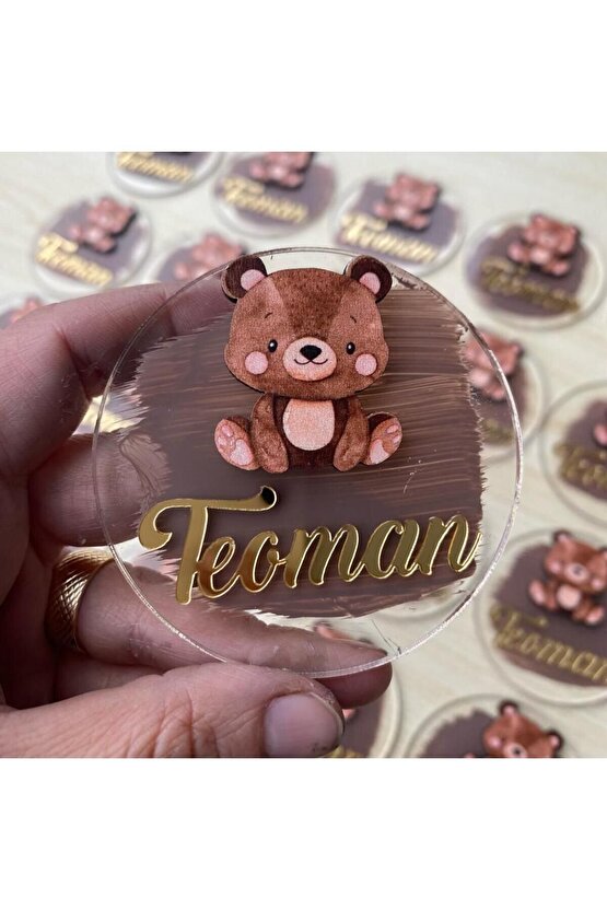 Kahverengi Ayıcıklı Pleksi Bebek Hediyelik Magnet (15 Adet)