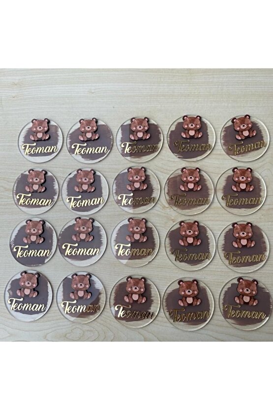Kahverengi Ayıcıklı Pleksi Bebek Hediyelik Magnet (15 Adet)