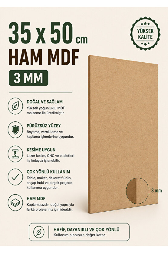 1 adet Duralit ham MDF 3 mm 35 x 50 cm