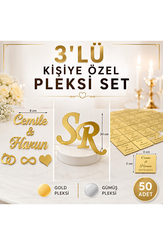 Kişiye Özel Pleksi Seti İsim Yazısı Baş Harf ve 50 Adet Yapışkanlı İsimlik