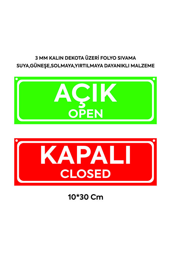 Açık Kapalı Çift Yön Kapı Tabelası, Mağaza Açık Kapalı Yazısı, 10x30cm