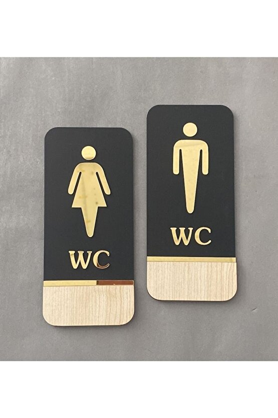 Meşe Gold Serisi Natural Dikey Wc Yönlendirme Seti Bay-bayan Wc Yönlendirme Yazısı Ahşap 20*9 Cm