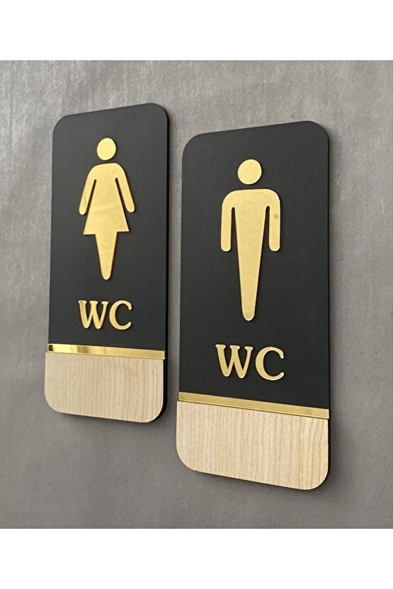 Meşe Gold Serisi Natural Dikey Wc Yönlendirme Seti Bay-bayan Wc Yönlendirme Yazısı Ahşap 20*9 Cm