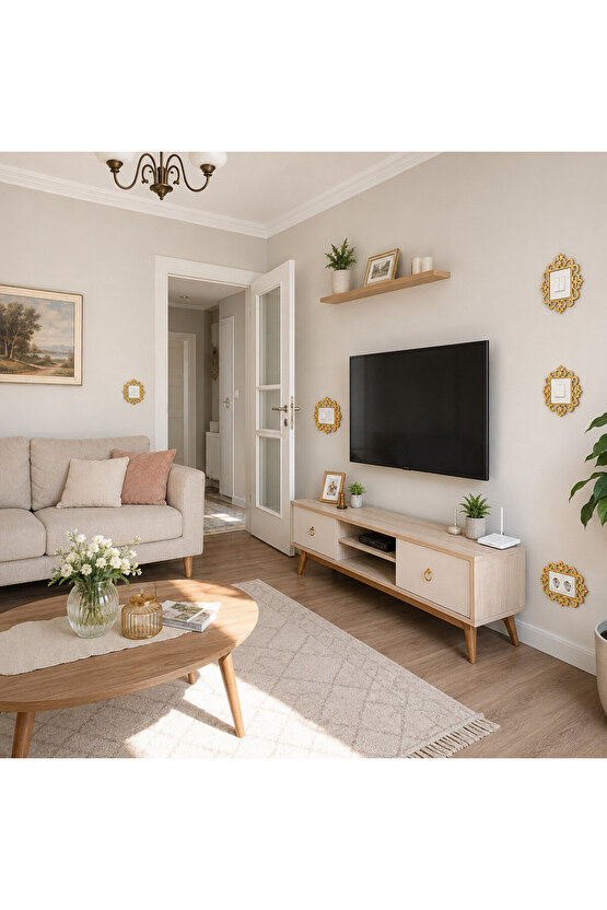 Gold Dekoratif Anahtar Priz Çerçevesi 7’li Set | 5 Tekli 1 İkili 1 Üçlü