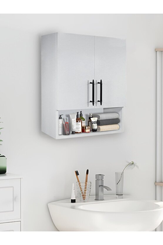 Çok Amaçlı Banyo Dolabı, Ecza Dolabı, 2 Kapaklı Dolap, Hol, Banyo, Ofis, Beyaz,