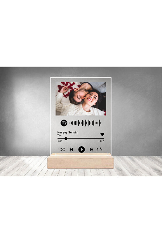 Spotify Kişiye Özel Pleksi Fotoğraf Ahşap Standlı | Sevgiliye Özel Hediye