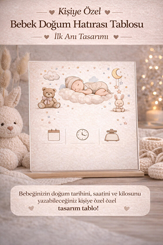 Kişiye Özel Bebek Doğum Hatırası Tablosu – İlk Anı Tasarımı