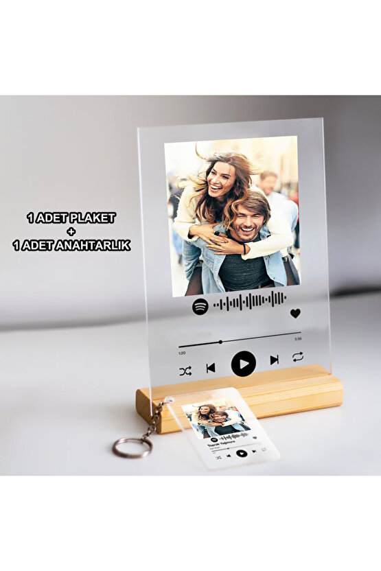 Kişiye Özel Fotoğraflı Spotify Plaket ve 1 Adet Anahtarlık Seti Sevgiliye Arkadaşa Hediye