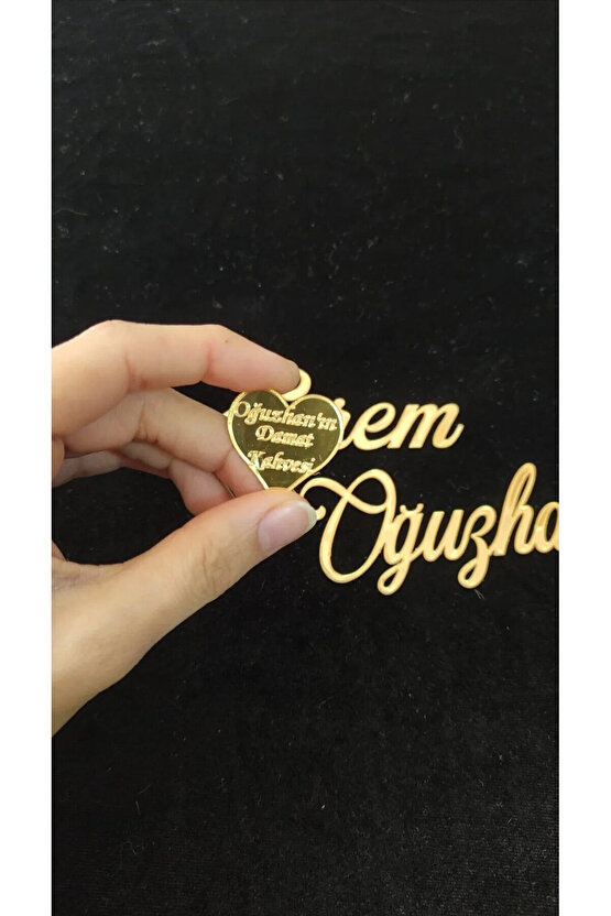 Gold Pleksi isimlik 2 Adet isim 1 Adet Kalpli Damat Kahvesi