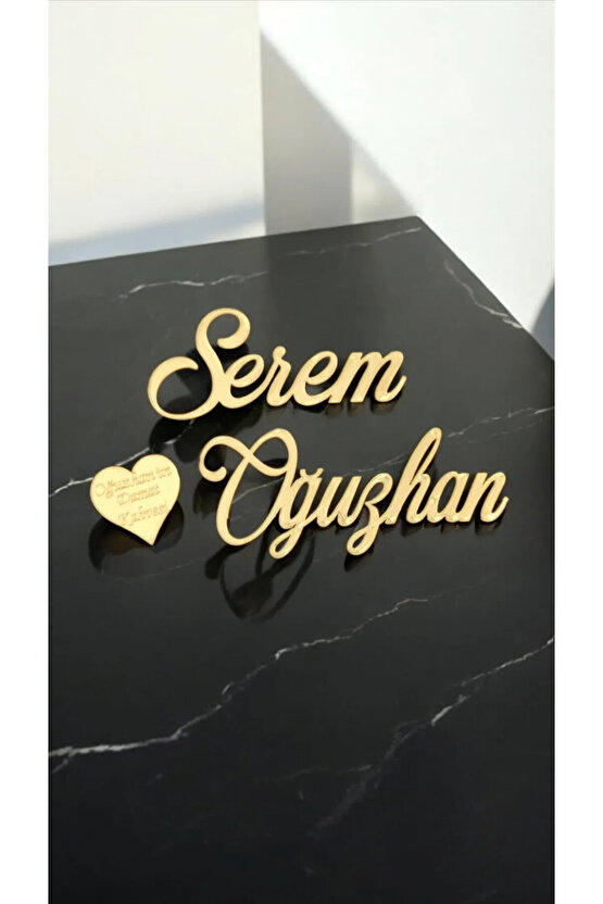 Gold Pleksi isimlik 2 Adet isim 1 Adet Kalpli Damat Kahvesi