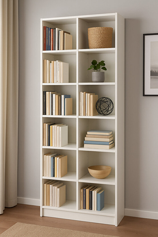 Modern 2li Kitaplık MDF Çok Raflı Kitaplık Salon Ofis Çalışma Odası Dekoratif Kitap Raflı
