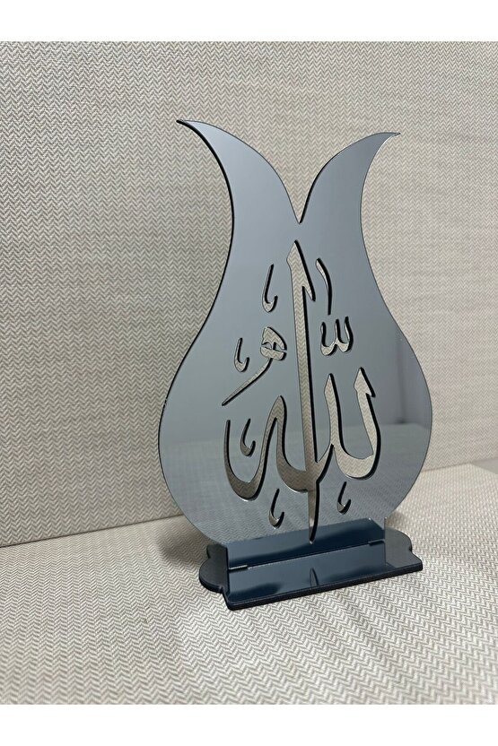 Aynalı Pleksi Lale Motifli Allah Yazılı Masaüstü Dekor
