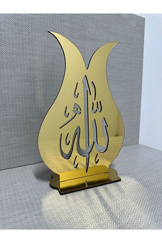 Aynalı Pleksi Lale Motifli Allah Yazılı Masaüstü Dekor