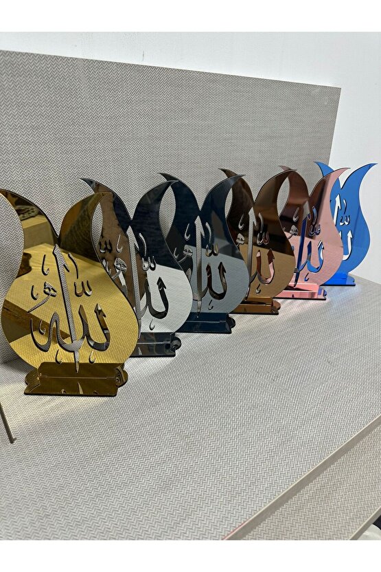 Aynalı Pleksi Lale Motifli Allah Yazılı Masaüstü Dekor