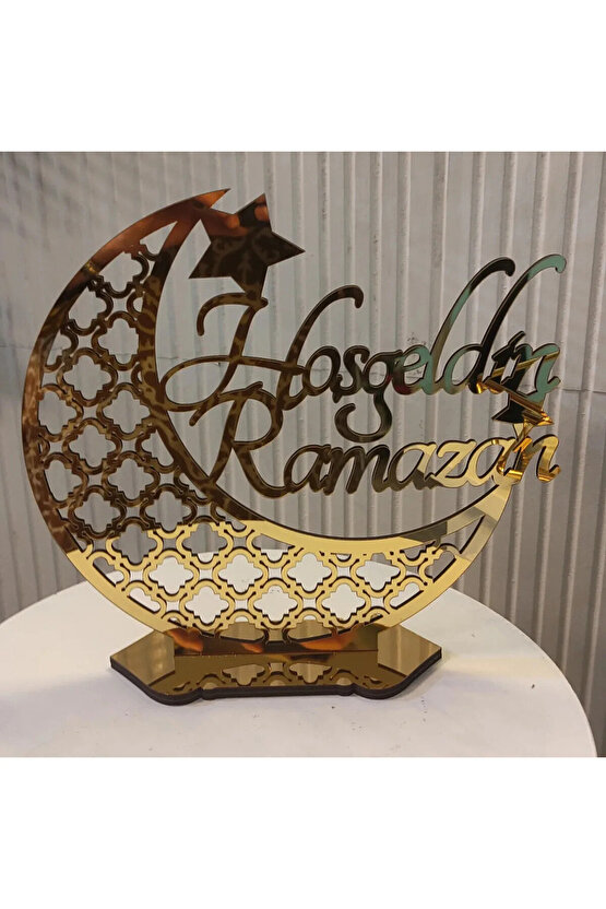altın pleksi Hoşgeldin Ramazan hilal süsü dekoratif