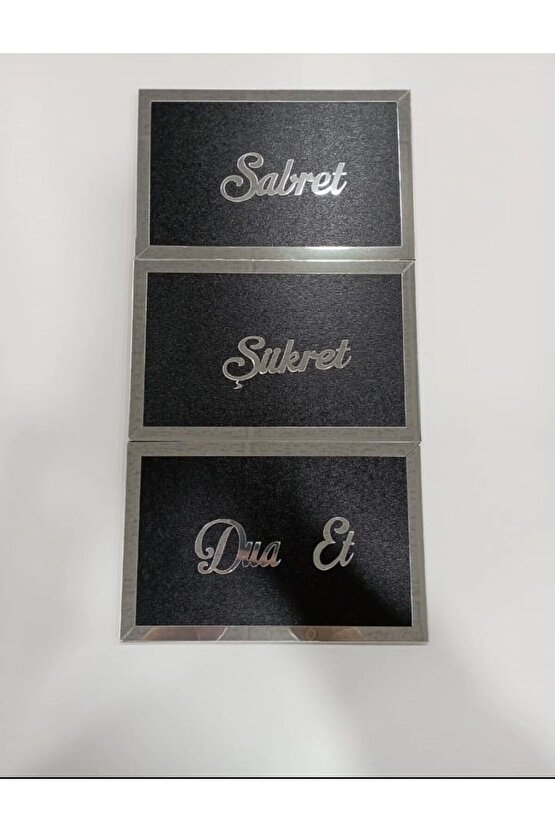 Sabret,şükret,dua Et Duvar Tablosu 3lü Set Gümüş-siyah