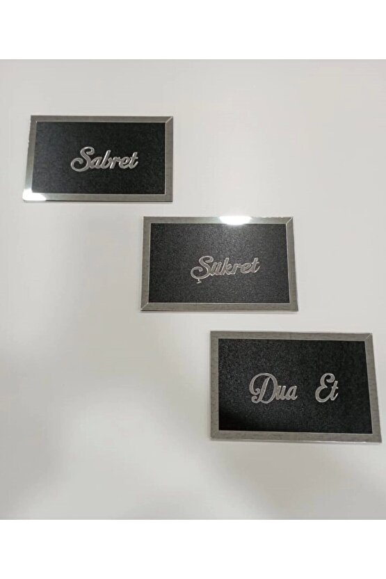 Sabret,şükret,dua Et Duvar Tablosu 3lü Set Gümüş-siyah