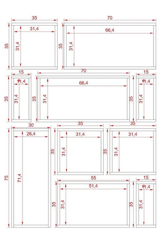 KUTU RAF - MODEL 7 (DERİNLİK 20 CM ) ATLANTİK ÇAM ( MAT )
