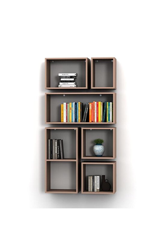 KUTU RAF - MODEL 3 ( DERİNLİK 15 CM ) HARELİ CEVİZ (MAT)