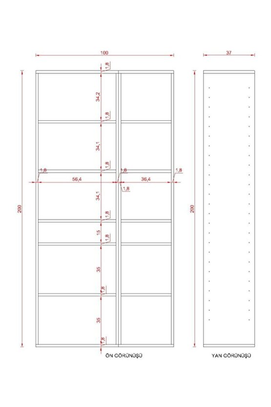 ARO SUNTALAM KİTAPLIK ( 200 X 100 X 37 ) HARELİ CEVİZ (MAT)